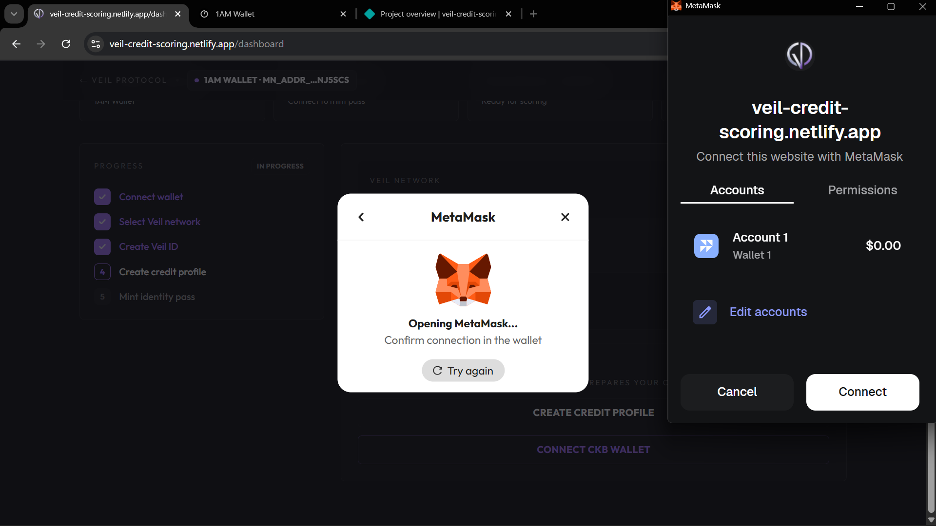 MetaMask CKB connection approval popup